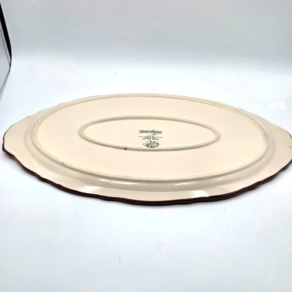 Temp-tations Red‎ Floral Lace Oval Serving Tray/Platter 18